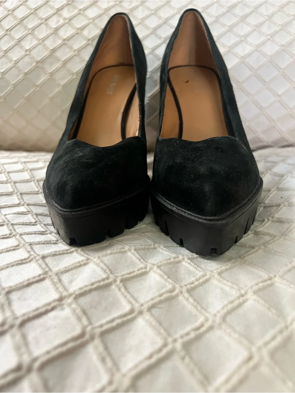 Nine West Black Suede Lug Platform Pumps